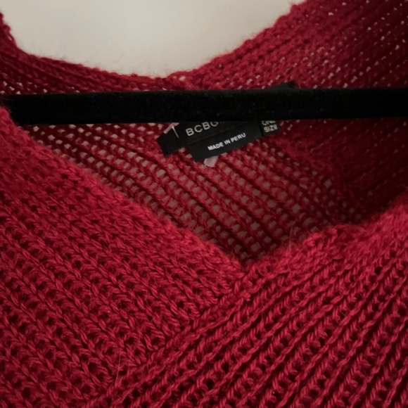 BCBG NWOT 100% alpaca burgundy fringed poncho - Picture 3 of 10